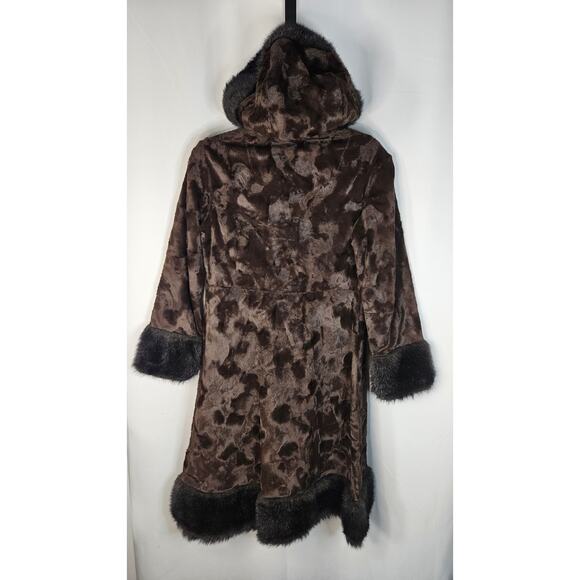 Vintage Union Made Faux Fur Coat Chocolate Brown Mod Full Length Size Small Glam - Picture 5 of 11